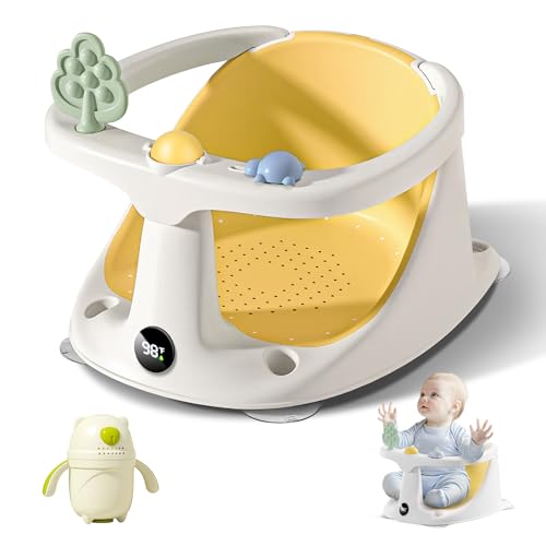 Image of Coldew Baby Bath Seat for Babies 6 Months & Up, Non-Slip Toddler Bath Seat for Baby Sitting Up, Safe Baby Bath tub Seat with Suction Cups, Soft Cushion, Baby Bath Chair Yellow