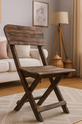 Image of WOODLY Premium Wooden Folding Chair, Dark Brown, Traditional Style, Space-Saving Design, Indoor Use for Living Room, Adult Size, Solid Wood Construction, Rustic Theme (18 INCHES Large)