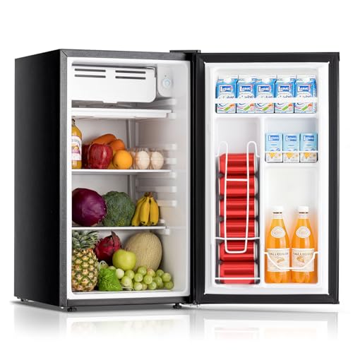 Image of DOGHLY 3.2 Cu.Ft Single Door Compact Refrigerator with Freezer, Stainless Steel Mini Fridge with 7 Adjustable Thermostat, Small Refrigerator for Dorm, Office, Bedroom(Single door)