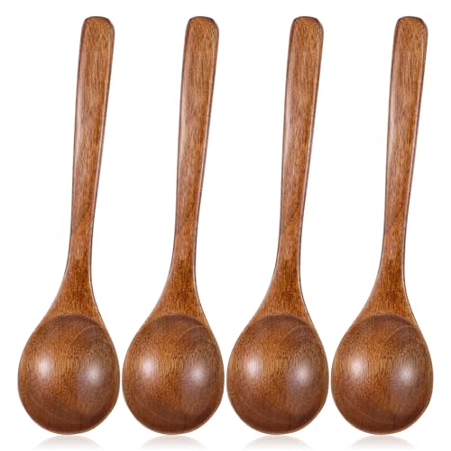 4 Stück Holzlöffel Set 8,4 X 4,4 Cm Esslöffel Klein Wooden Spoon Mit Abgerundeter Öffnung Nanmu Holz Löffel Mit Langen Griff Küchengerät Suppenlöffel Kochlöffel Zum Essen Mischen Rühren Kochen