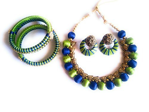 Ambal Blue & Green Double Colour Silkthread Necklace set for Womens & Girls(Parrot Green) (B07KKH2G3S) Amazon Price History, Amazon Price Tracker