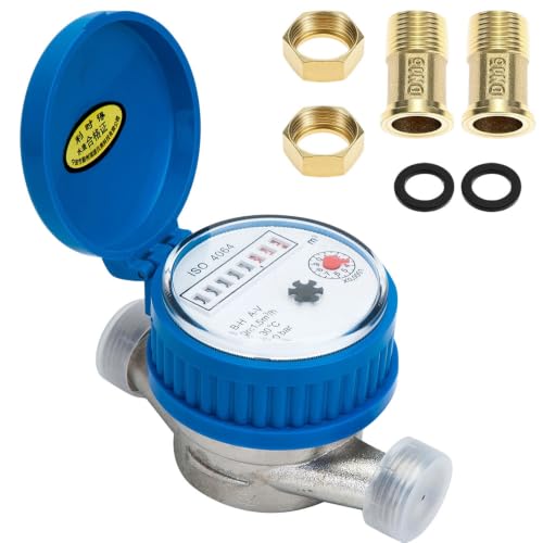 RNPKZ Wasserzähler Garten 1/2 Zoll, Geeicht Kalt Wasseruhr, Gartenwasserzähler Geeicht mit Schutzabdeckung und Messingverbinder, Zapfhahn Wasserzähler Set Durchfluss, für Haus, Garten, Hausgebrauch