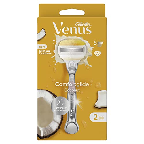 Venus Gillette Comfortglide Cocco Plus Olaz Rasoio da Donna, 2 Lame, 5 Lame per una Rasatura Liscia e Profonda che Dura