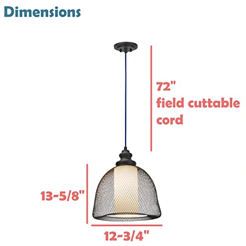 Aspen Creative 61018 Adjustable 1 Light Hanging Mini Pendant Ceiling Light, Transitional Design in Oil Rubbed Bronze Finish, Mesh & Frosted Glass Shade, 12 1/4" Wide by Aspen Creative - Used condition - Image 6