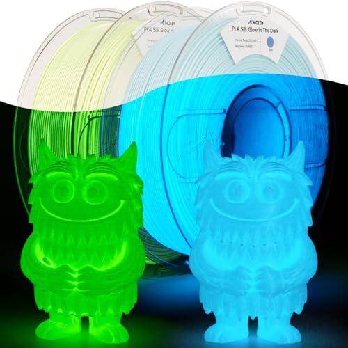 Image of AMOLEN Glow in The Dark Filament Silk Pla, Silk & Glow Blue 2 in 1 Silk Glow Blue& Silk Glow Green, Best with UV Lamps, Dimensional Accuracy + /- 0.02 mm 2KG(4.4lb), Compatible with Most 3D Printers
