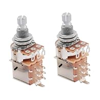 Fits most imported or Asia made electric guitars and basses Coarse 18-spline split shaft diameter: 6mm(15/64 inch), threaded bushing diameter and height: M8 and 9.5mm(3/8 inch) Made of metal alloy Audio taper, resistance: 250K, tolerance: 20%, usuall...