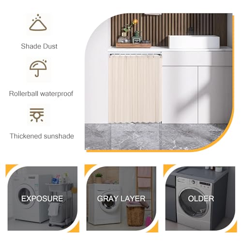 Dwlhap Cabinet Curtain for Shelves,Waterproof Under Sink Curtains for Kitchen Storage Room,Blackout Dust Proof Privacy Closet Curtain for Open Closet Easy Installation (Beige, H80 W60) - Image 4
