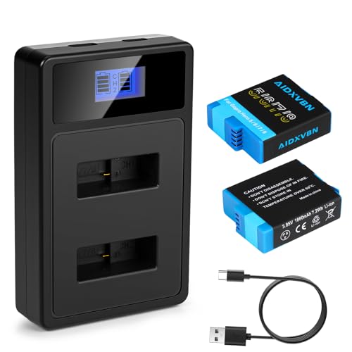AIDXVBN 2 Pack Hero 8/7/6/5 Battery and Charger Replacement kit Compatible with Gopro Hero 8/7/2/5 Cameras