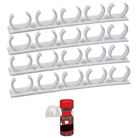 4 Pack 20-Clips Wall Mounted Kitchen Spice Jar Rack,Organizer Rack,Seasoning Jar Storage Holder,Bottles Clip,Cupboard Spice Rack Shelf Cabinet Organizer Door with Adhesive Tape Cover