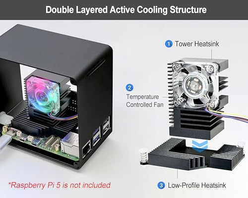 Boîtier Raspberry Pi 5 en aluminium noir avec HAT PCIe M.2