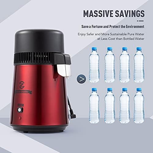 CO-Z Water Distiller, Stainless Steel Distilling Pure Water Machine for Home Countertop Table Desktop, 4L Distilled Water Making Machine, 4 Liter Water Purifier to Make Clean Water for Home,Red