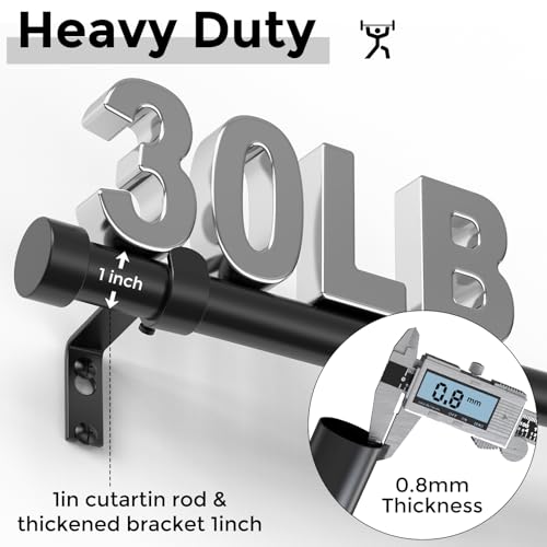 2 Pack Curtain Rods for Windows 48 to 84 Inch(4-7 Feet),Black 1'' Diameter Drapery Rods with End Cap Style Design,Modern Adjustable Heavy Duty Curtain Rod,Size:36''-88''