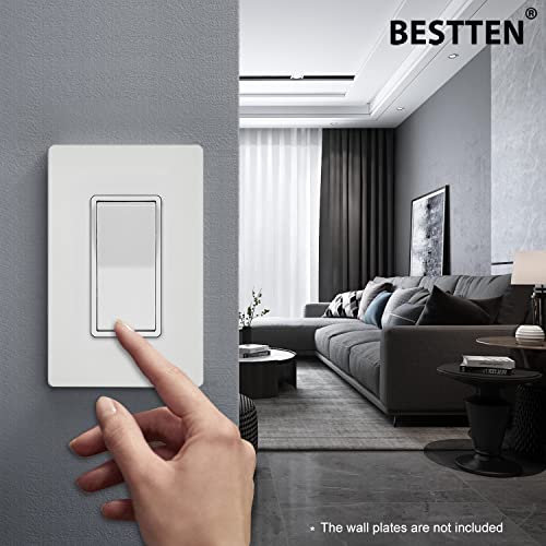 [30 Pack] Bestten Single-Pole Decorator Wall Light Switch, 15A 120/277V, On/Off Rocker Interrupter, Ul Listed, White #TOP1