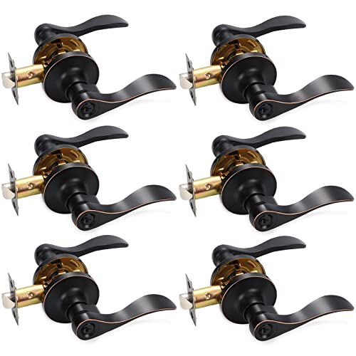 Review Product 6 Pack Keyed Alike Entry Door Lever Oil Rubbed Bronze, Indoor/Outdoor Door Handles Set for Interior/Exterior Door, Front/Home Door Lock Handle, Leversets for Bed/Bath Room, Universal Handing