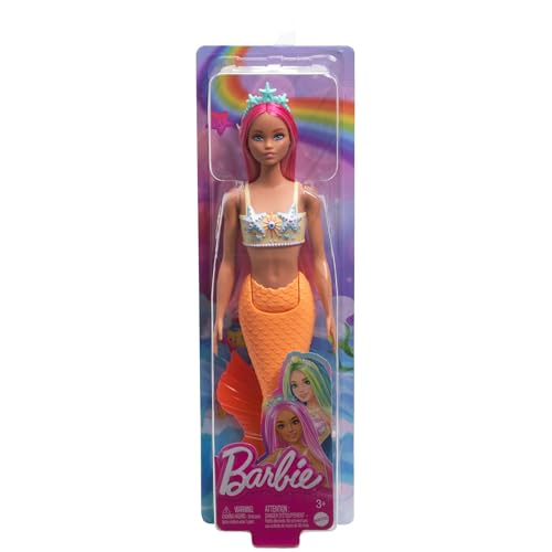 Barbie Poupées Sirènes avec Cheveux Fantaisie et Serre-tête, Jouets sirènes avec Bustiers inspirés de Coquillages et nageoires colorées, HRR05