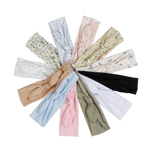 Image of 12 Pack Wild Floral Bow Headbands for Women Elastic Headwraps Hair Band Yoga Running Sports Knotted Headband Stretchy Rabbit Ears Turban Fashion Sport Cute Hair Accessories(Elastic Floral Hairbands)