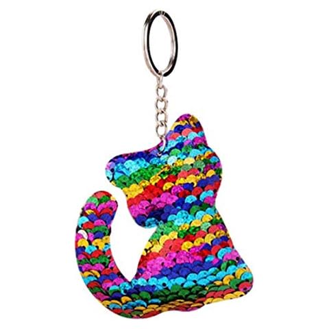 CrownOfRibbons Cat Keyring Rainbow Sequin Style, Girls Pocket Money Toy, Stocking Filler, Sparkly Kitten Cover