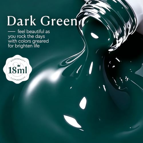 Image of AZUREBEAUTY 18ML Dark Green Gel Nail Polish | Pure Deep Green Soak Off UV /LED Gel Polish for French Tips, High Gloss Solid Green Nail Art Gel for DIY Manicure Salon Use