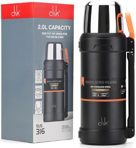 Flask for Hot Drink, CLSK9° 2L Thermo Flask, 24hrs Hot|Cold, Superior 316 Stainless Steel, Triple-Wall Insulated with Copper Lining, Vccuum Flasks for Hot and Cold Drinks, 100% Leak-Proof, BPA-Free Flask for Hot Drink, CLSK9° 2L Thermo Flask, 24hrs Hot|Cold, Superior 316 Stainless Steel, Triple-Wall Insulated with Copper Lining, Vccuum Flasks for Hot and Cold Drinks, 100% Leak-Proof, BPA-Free