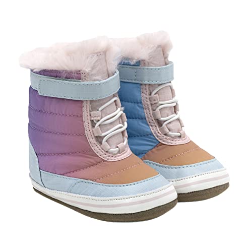 Robeez First Kicks Baby Boots High Top Shoe for Infant/Toddlers, Girl Boy Unisex, Sun Valley Multi Nylon/Plush Faux Fur, 6-9 Months