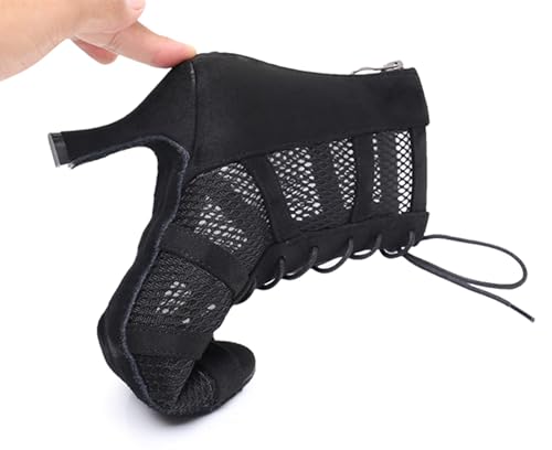 Image of Dance Practice Shoes for Women Mesh Ballroom Sandals Heels Party Prom Ankle Booties with Zip