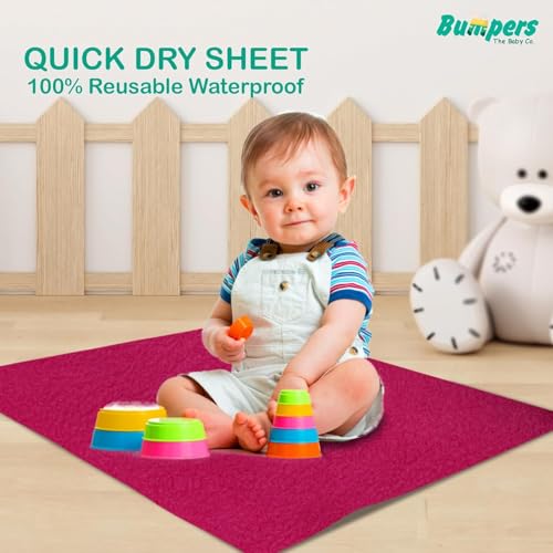 Image of Bumpers Waterproof Quick Dry Protector Dry Sheet|Breathable and Hypoallergenic Ultra Soft Fitted Baby Bed Protector Sheet for Toddler Children & Adult King Size (XXL, 260x200cm, Rani Pink)