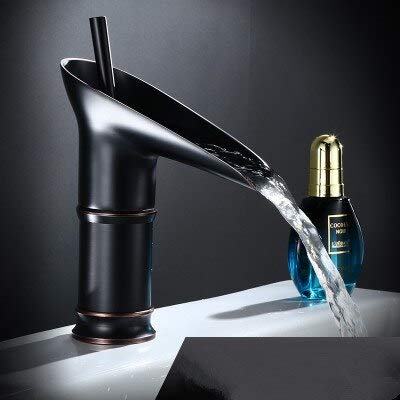 NURUGURE Bathroom Basin Faucet, Brass Bathroom Basin Faucet Single Handle Waterfall Spout Hot Cold Mixer Tap for Vanity Sink