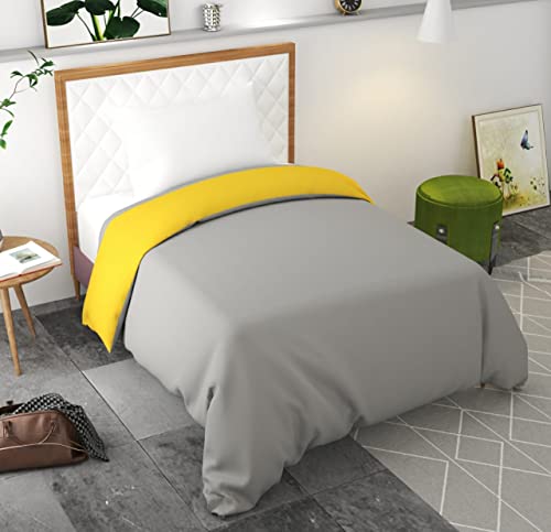 Image of Reversible Plain Glace Cotton Single Bed Quilt Cover /Duvet Cover /Rajai Cover /Blanket Cover with Zipper (60X90 Inches) (Yellow, Single)