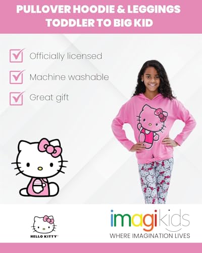 Image of Hello Kitty Girls Pullover FleeceHoodie and Leggings Outfit Set Toddler to Big Kid