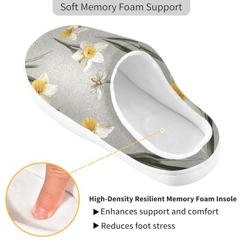 JUNZAN Unique Daffodils Gray Mens Home Cotton Slipper Breathable Memory Foam Mens Slippers for Indoor Birthday Presents 6-72