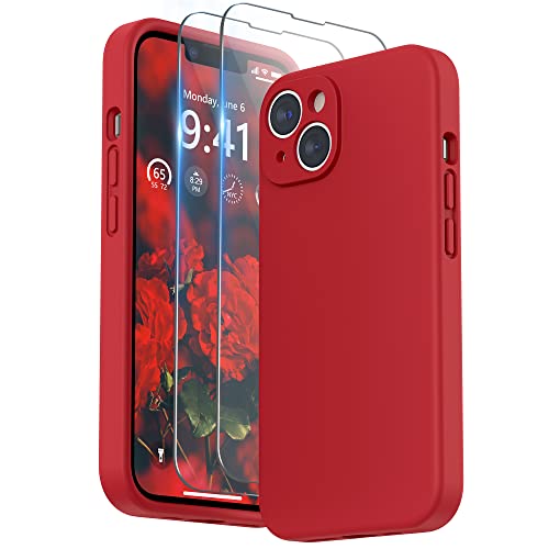 SURPHY Case for iPhone 14 Plus Case with Screen Protector and Camera Protection Liquid Silicone Phone Case with Soft Microfiber Lining Red