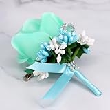 NbgrvB Ramillete artificial de lirio de cala con pin, 6 cm x 12 cm, flor de poliuretano con bayas y diamante AB, novias, padrinos de boda, fiesta nupcial, varios colores (paquete de 6) azul, 4