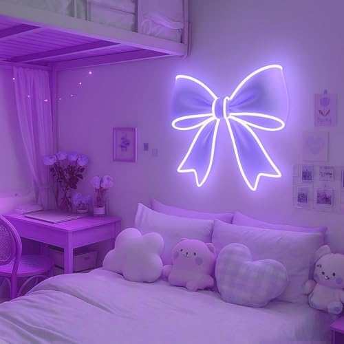Bow UV LED Sign Wall Decor, Pink Trendy Wall Art, Her Girl's Bedroom Room Decor, Christmas Party Art Wall Decorative Night Light XOXO Night Lights For Bar Pub Store Club Garage Home Party Decor-Purple by mllusxg - Used condition - US$34.47