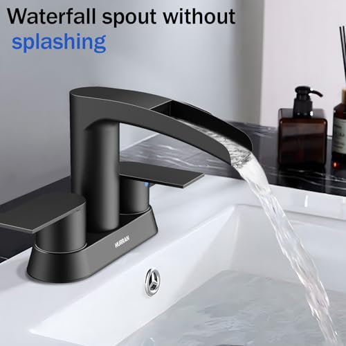 Bathroom Sink Faucet for 3 Hole, Hurran 4 Inch Bathroom Faucets with Pop-up Drain, Stainless Steel 2-Handle Waterfall Faucet for Bathroom Sink, Matte Black thumbnail 5