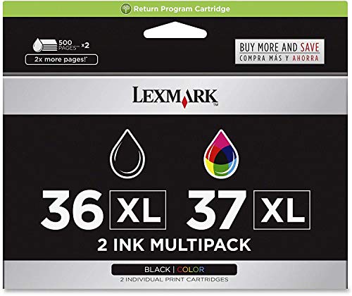 Lexmark 18C2249 36XL 37XL X3650 X4650 X5650 X6650 X6675 Z2420 Ink Cartridge (Black & Color, 2-Pack) in Retail Packaging