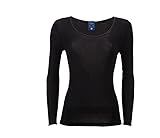 ELITE maglia donna manica lunga lana e seta bordi in raso sara (Standard, Nero, 6)