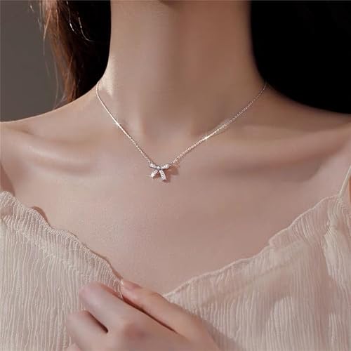 Bow necklace,Silver Necklace for Women - Bow Necklace Elegant Silver Mini Bow Pendant Necklace - Trendy & Adorable Design for Women Silver Jewelry Gift4