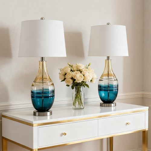 Maxax 27" Coastal Glass Table Lamps Set of 2 for Living Room, Modern Blue Bedside Lamps with USB Port 3-Way Dimmable Glass Brdeoom Lamps for Night Stand - Image 6
