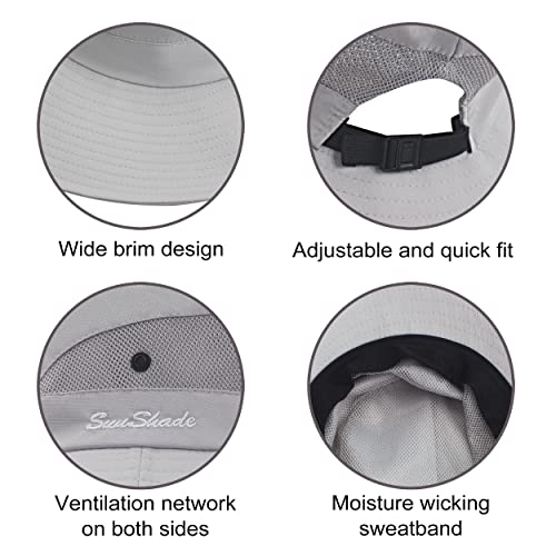 Womens Ponytail Sun Hat Outdoor Uv Protection Foldable Mesh Bucket Hats Wide Brim Summer Beach Fishing Cap Pure Light Grey #TOP3