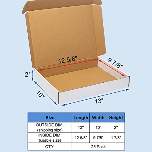 Wowxyz White Shipping Boxes 13X10X2" 25 Pack - Corrugated Cardboard Box Mailers For Small Business, Literature Mailer Box Packaging Supplies #TOP1