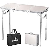 FUNYKICH Opvouwbare campingtafel (87x40cm) met 3 verstelbare hoogte, draagbare picknicktafel, lichtgewicht aluminium buitentafels met draaggreep voor kamperen, picknick, achtertuin, barbecue, wit