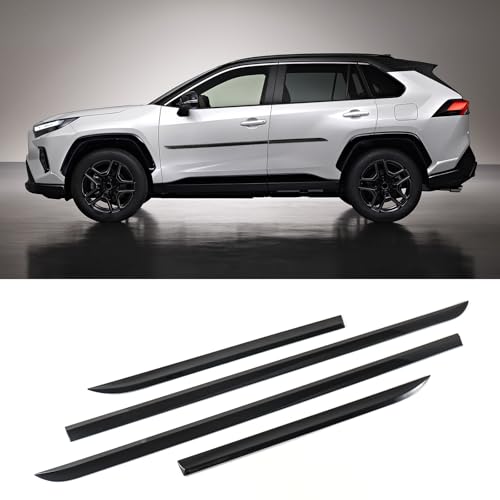 Body Side Door Molding Trim Compatible with Toyota RAV4 2019-2024 Door Molding Stripes Glossy Black ABS (NOT The Cover for Existing Moldings)