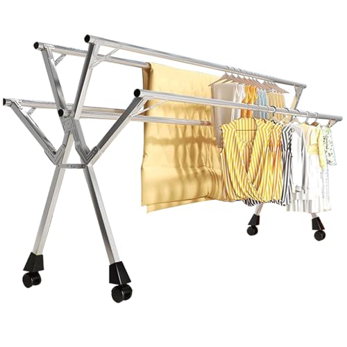 Genérico Tendedero Plegable para Ropa, tendedero con Ruedas, para Exteriores, para Espacios pequeños, de Acero Inoxidable, 79 Pulgadas
