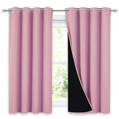 Image of NICETOWN 100% Blackout Curtains with Black Liners, Thermal Insulated Full Blackout 2-Layer Lined Drapes, Noise Cancellation Window Draperies for Dining Room (Crystal Pink, 2 Panels, 52 inch W by 54 inch L)