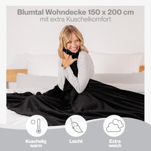 Blumtal Fleecedecke, 150 x 200 cm, Schwarz, Öko-TEX®, Decke für Sofa, Cocooning – Fleecedecke, dick, flauschig, weich und warm, hohe Qualität