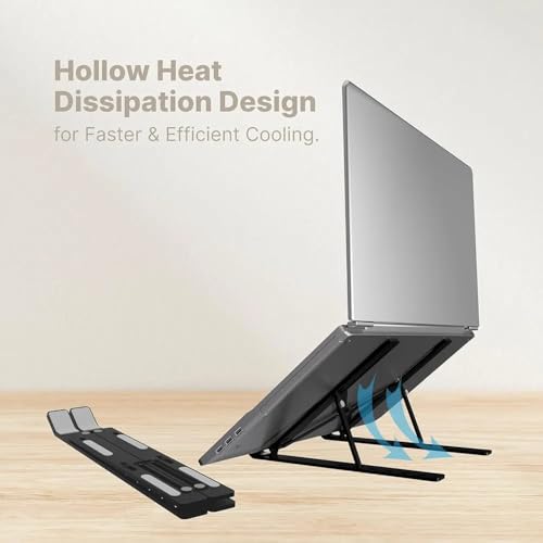 Image of J.M Party & Fun 7 Angles Adjustable Aluminum Ergonomic Foldable Portable Tabletop Laptop /Desktop Riser Stand Holder Compatible for MacBook, HP, Dell, Lenovo & All Other Notebook (Silver)