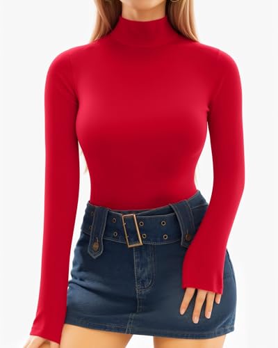 Image of MANGOPOP Women's Scoop Neck Long Sleeve Stretchy Basic Bodysuit Jumpsuits