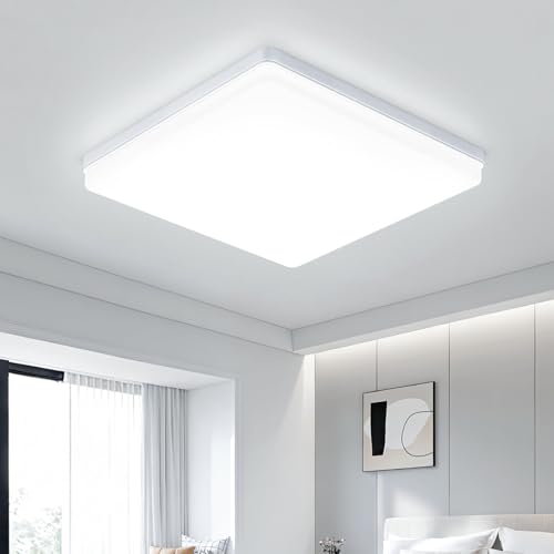 OTREN Plafon LED Techo 30cm 48W 4800LM, 6500K Lampara Techo Cuadrada Ultrafina, IP44 Impermeable para Baño Cocina, Plafón Luz Led para Salon Dormitorio Oficina Comedor