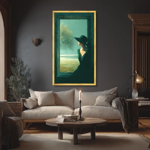 Peinture à l'huile sur toile femme au chapeau TONGYINLI impression grand format - 3