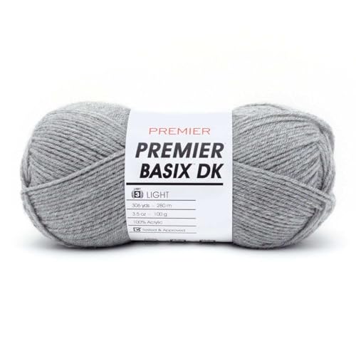 Premier Yarns Basix DK Weight Yarn, Made of Acrylic, Ideal Yarn for Crocheting and Knitting, Machine-Washable, Gray, 3.5 oz, 306 Yards